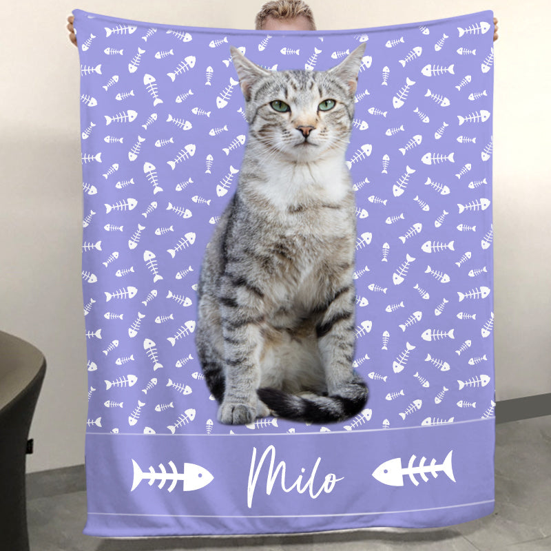 Paw Print Fleece Blanket Customized with Your Pet Photo and Name For Dogs, Cats