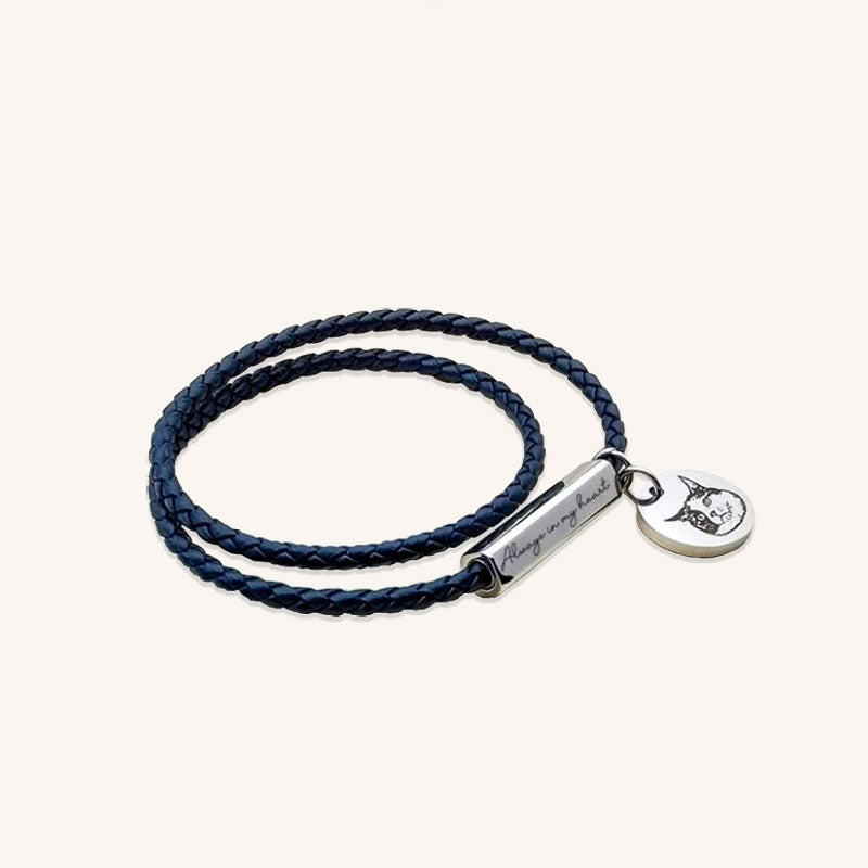 Personalized Leather Braided Engraved Pet Bracelet
