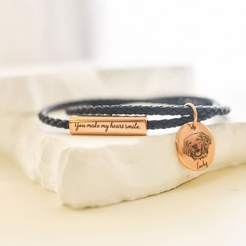 Personalized Leather Braided Engraved Pet Bracelet