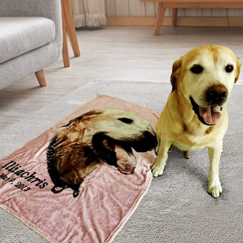 Custom Dog Portrait Blanket Personalized Pet Memorial Photo Blanket Gift for Pet Owner