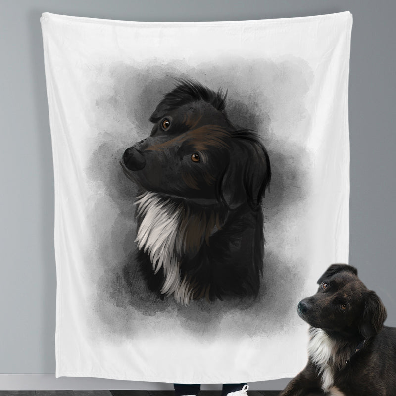 Personalized Pet Blanket with Dog Photo from Hand Drawn Pastel Pet Art Portrait