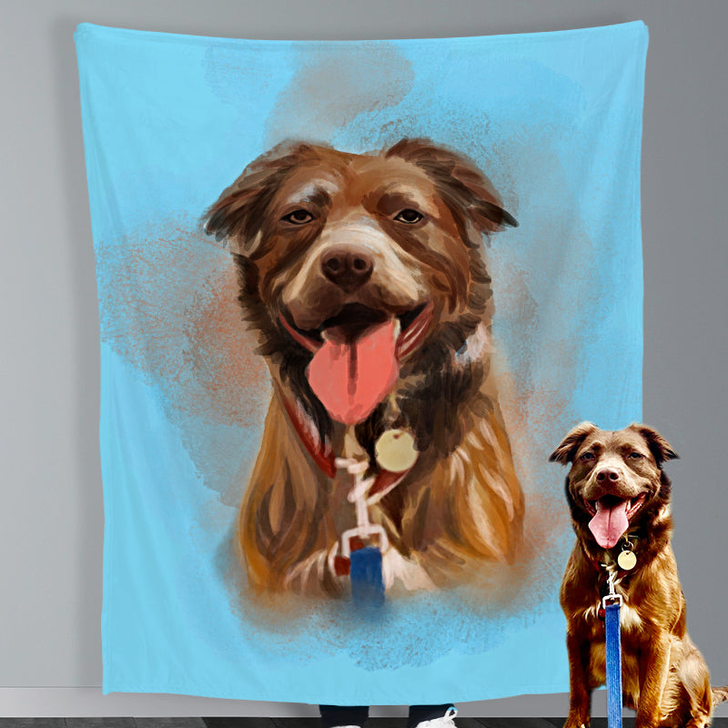 Personalized Pet Blanket with Dog Photo from Hand Drawn Pastel Pet Art Portrait