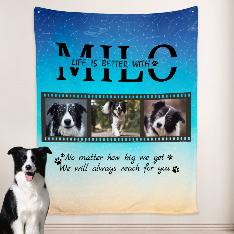 Custom Dog Blankets with Pet Picture, Personalized Pet Photo Blanket with name