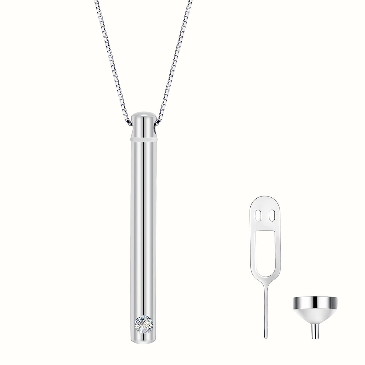 FurryDise-Sterling Silver Cylinder Urn Necklace