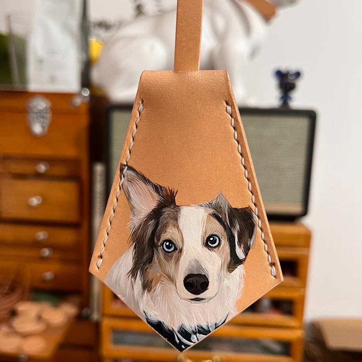 Hand-Painted Pet Leather Bag Tag