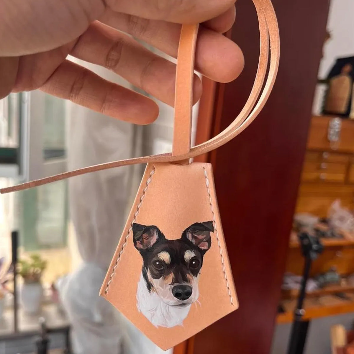 Hand-Painted Pet Leather Bag Tag