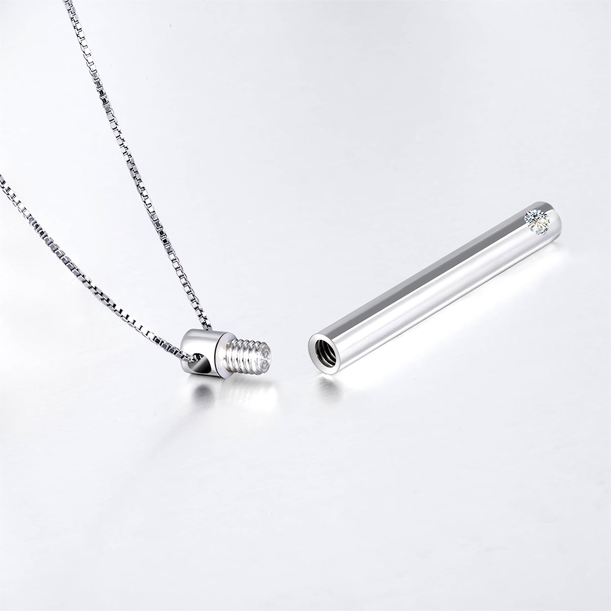 FurryDise-Sterling Silver Cylinder Urn Necklace