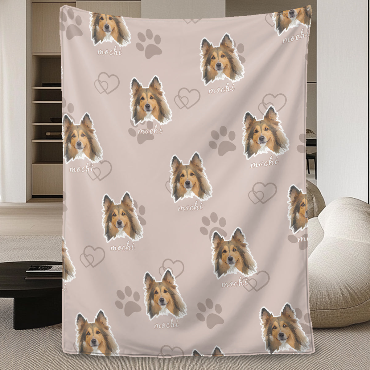 FurryDise-Custom Pet Portrait Blanket-Paw Print
