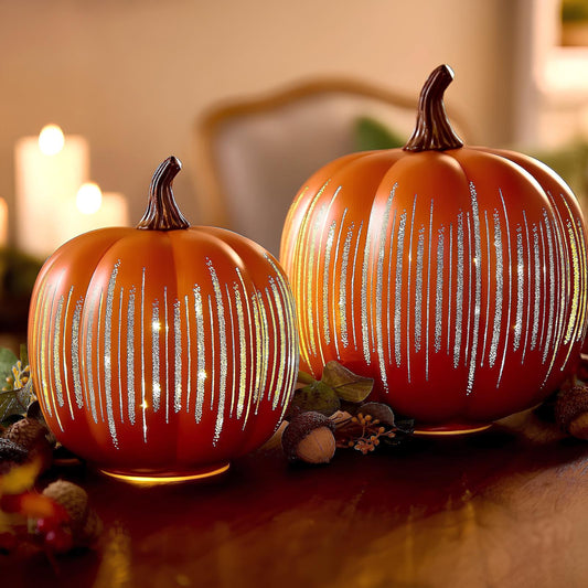 Starry Night Twinkling Glass Pumpkin Set
