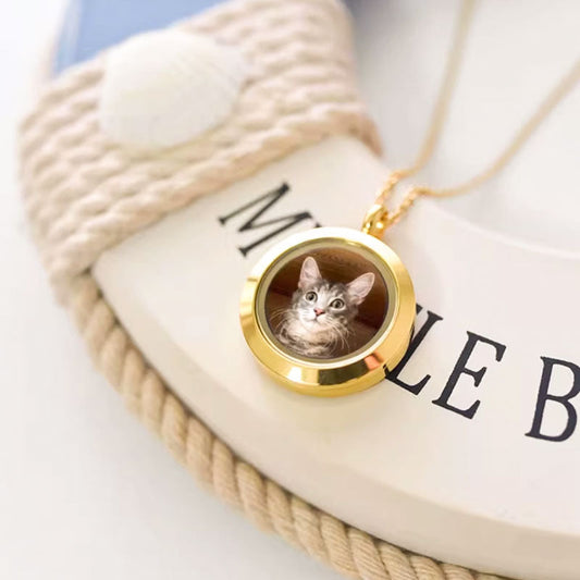 Pet Memorial Locket with Dog Picture - Personalized Photo Necklace