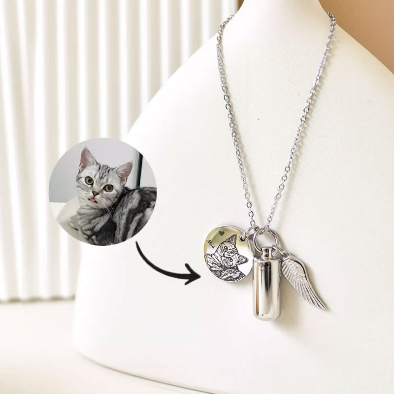 Guardian Angel Personalized Engraved Pet Urn Necklace