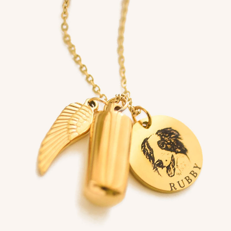Guardian Angel Personalized Engraved Pet Urn Necklace