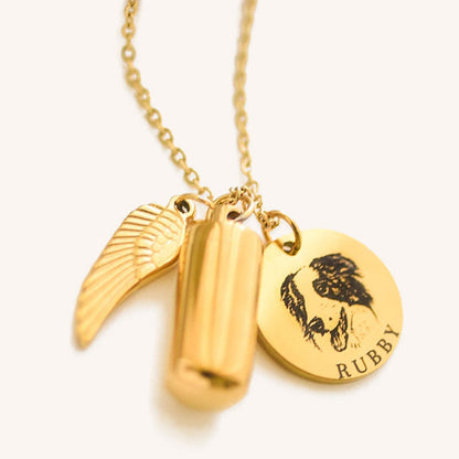 Guardian Angel Personalized Engraved Pet Urn Necklace