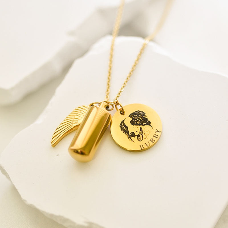 Guardian Angel Personalized Engraved Pet Urn Necklace