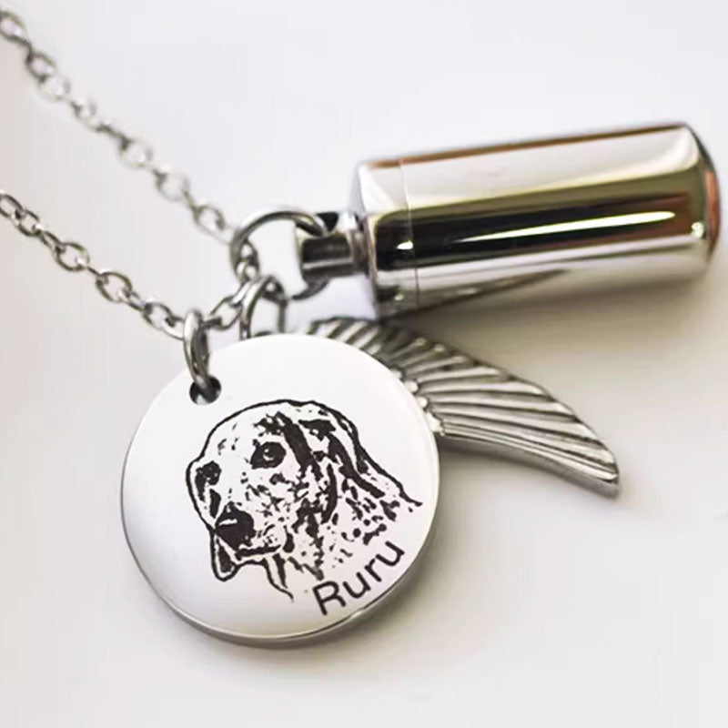Guardian Angel Personalized Engraved Pet Urn Necklace