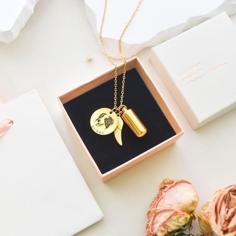 Guardian Angel Personalized Engraved Pet Urn Necklace