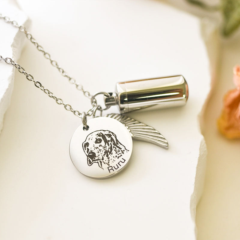 Guardian Angel Personalized Engraved Pet Urn Necklace