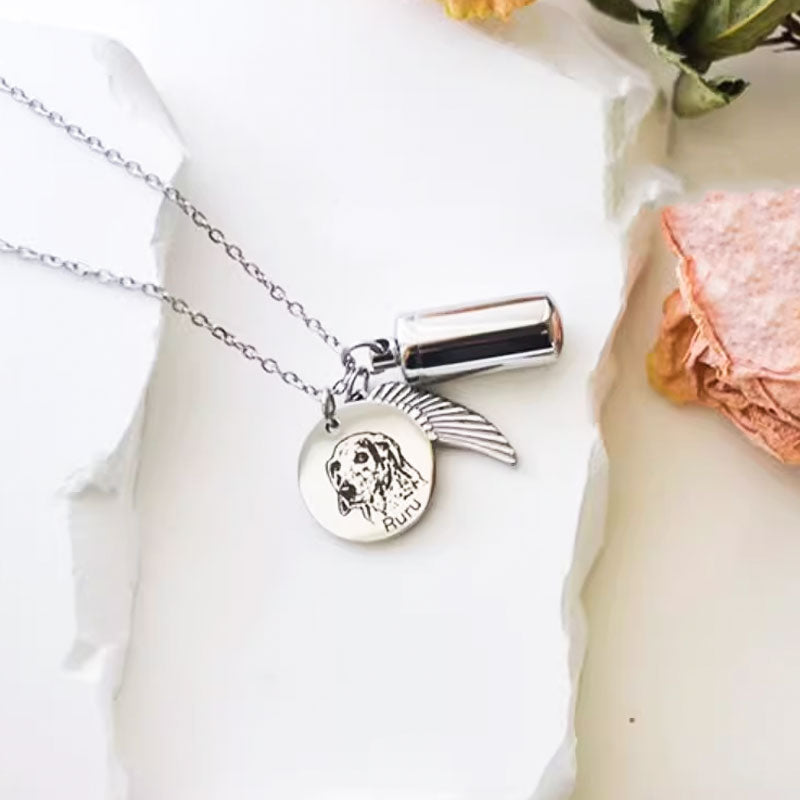 Guardian Angel Personalized Engraved Pet Urn Necklace