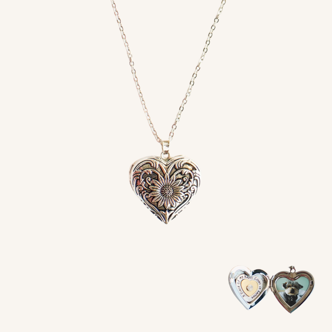 Heart-shaped Pet Memorial Photo Locket Necklace