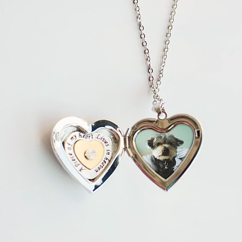 Heart-shaped Pet Memorial Photo Locket Necklace
