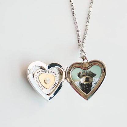 Heart-shaped Pet Memorial Photo Locket Necklace