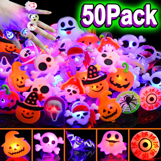 🎃 Halloween LED Light-Up Rings Set — 50 Pcs