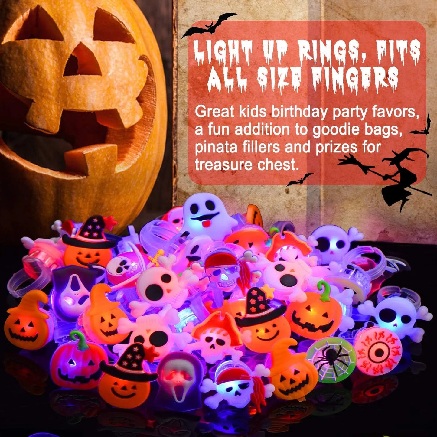 🎃 Halloween LED Light-Up Rings Set — 50 Pcs