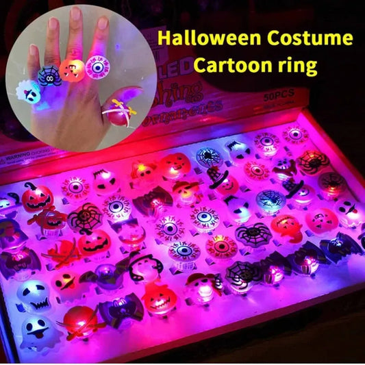🎃 Halloween LED Light-Up Rings Set — 50 Pcs
