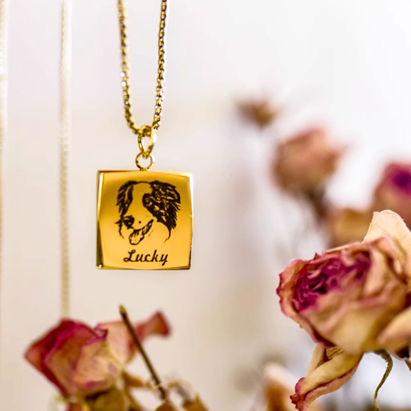Personalized Angular Necklace with Pet Face & Name