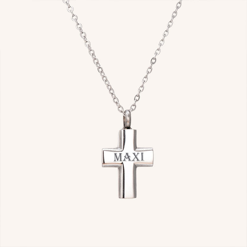Cross Personalized Pet Memorial Cremation Urn Necklace