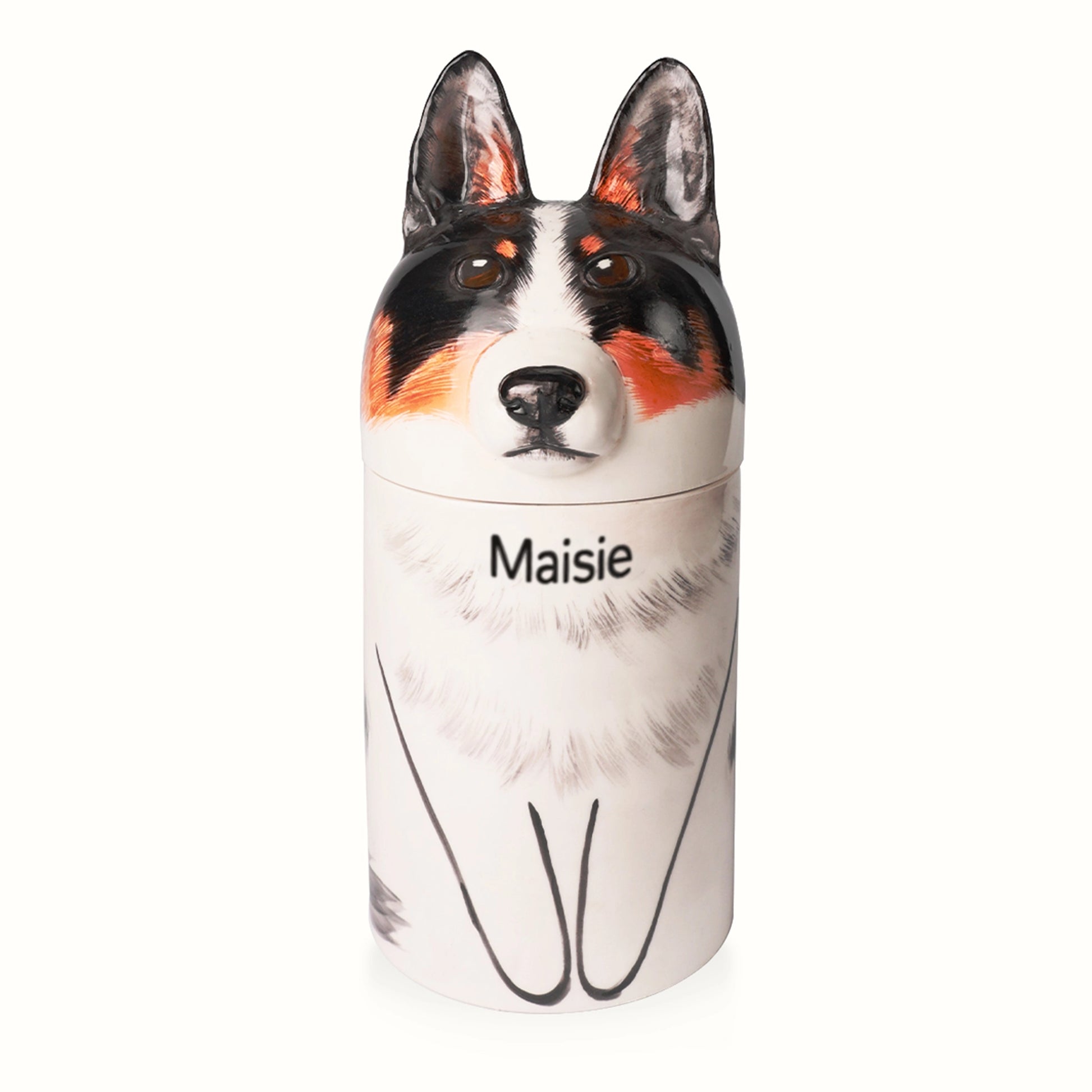Personalized ceramic pet ashes urn featuring custom photo engraving for pet remembrance

