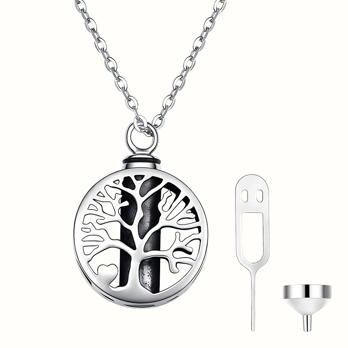 FurryDise-Sterling Silver Round Tree of Life Urn Necklace