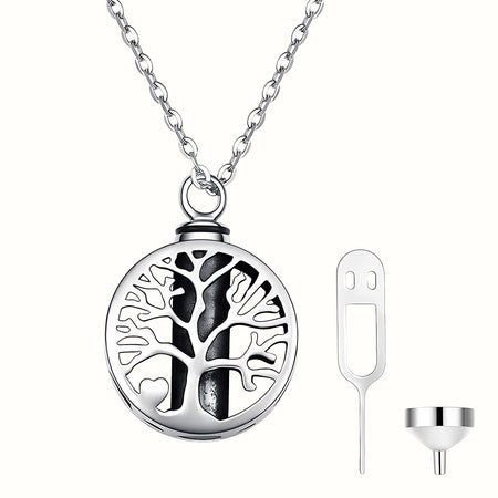 Sterling Silver Round Tree of Life Urn Necklace