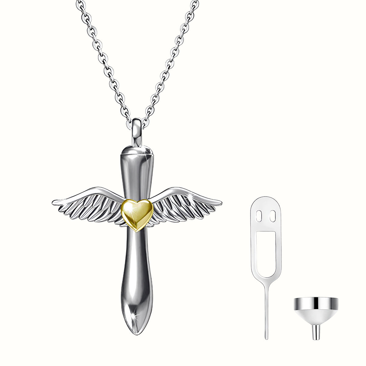 FurryDise-Angel Wings Ashes Urn Necklace in Sterling Silver