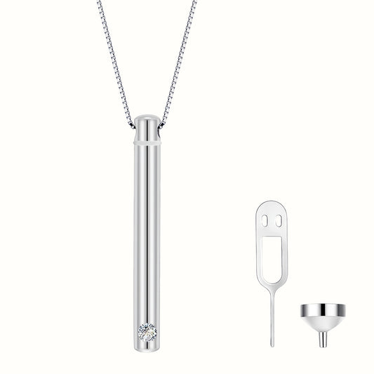 FurryDise-Sterling Silver Cylinder Urn Necklace