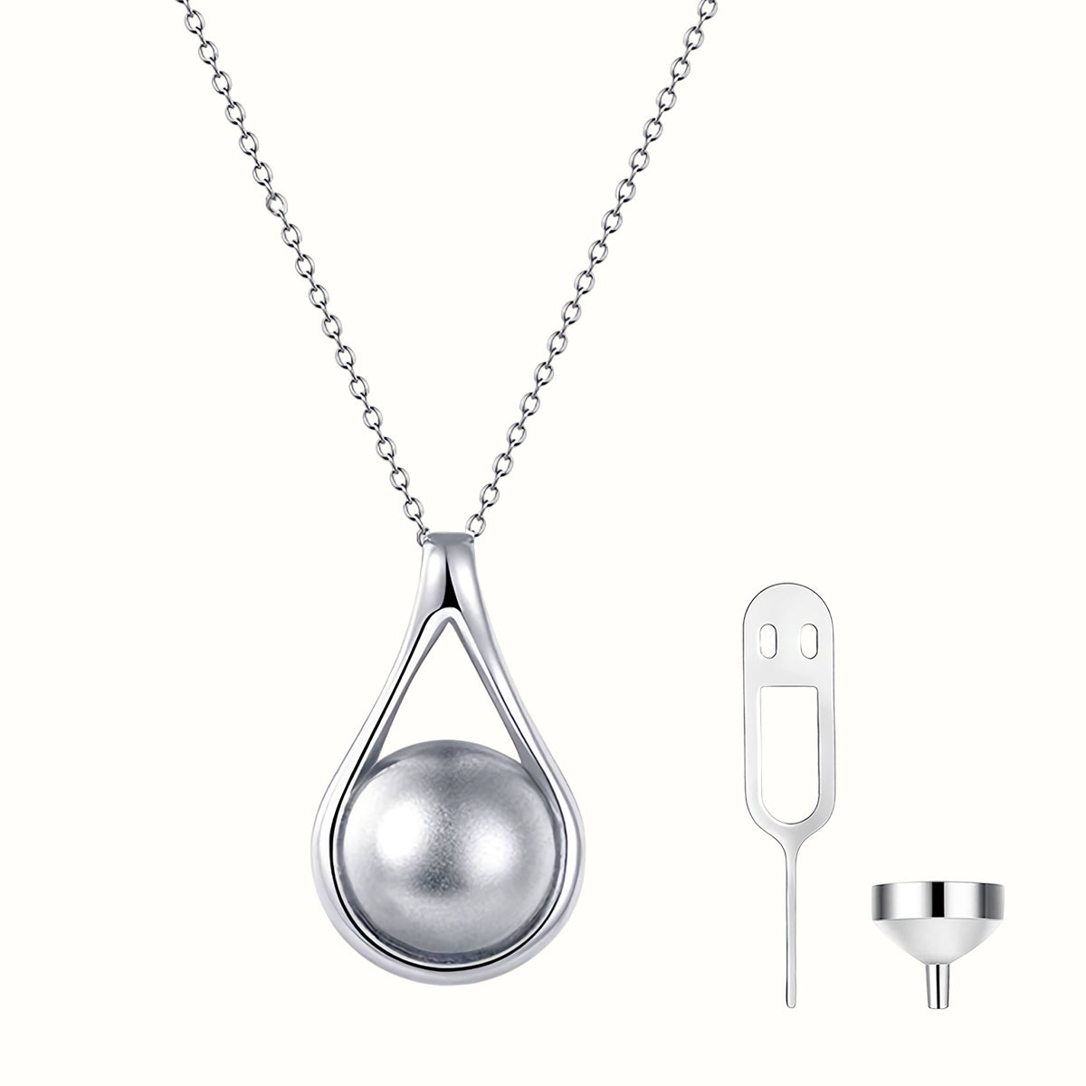 FurryDise-Sterling Silver Pearl Urn Necklace for Ashes